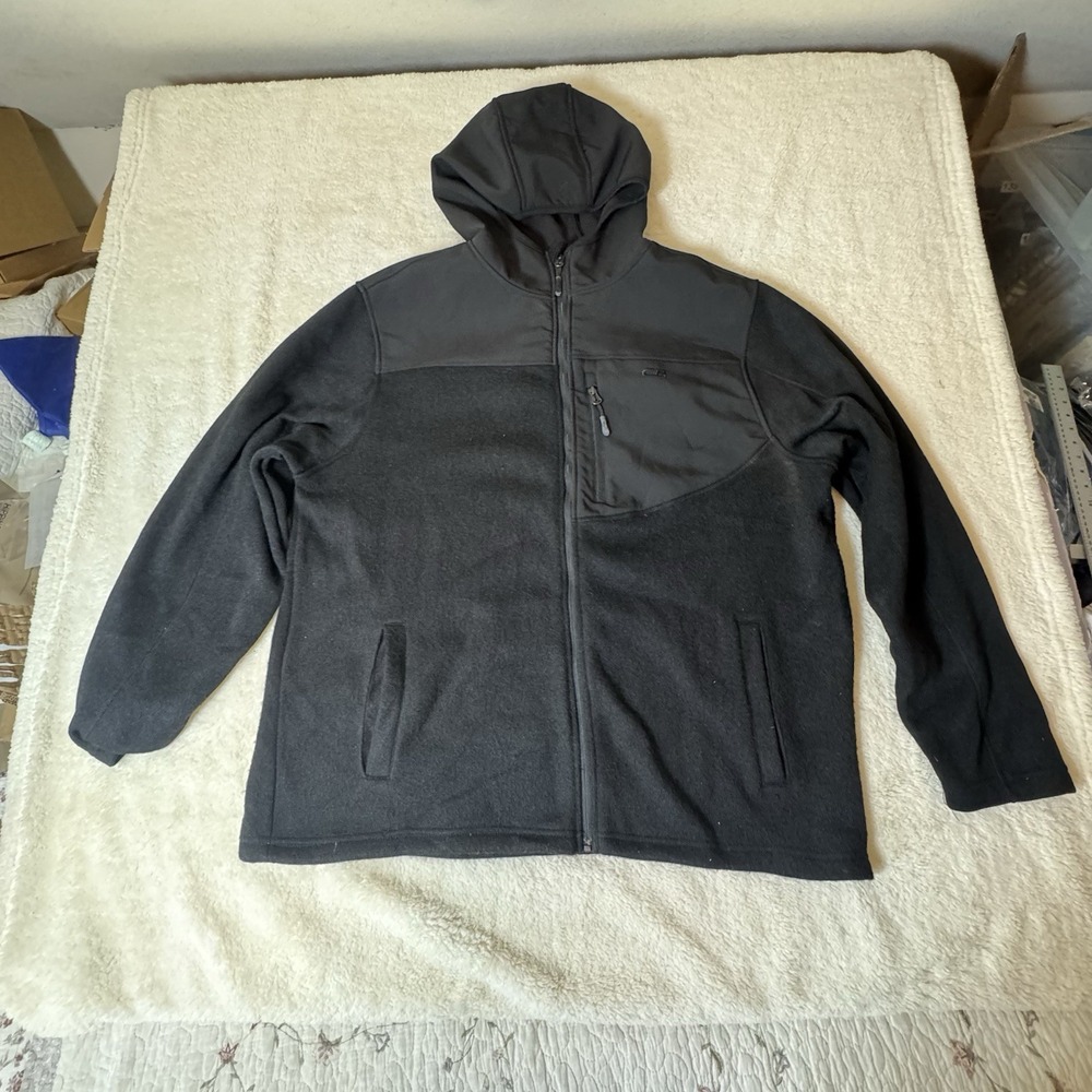 CB Men's 2XL Black Full Zip Hooded Fleece Jacket Chest Pocket